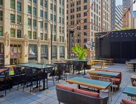 Kindling Chicago patio with lounge furniture and tables